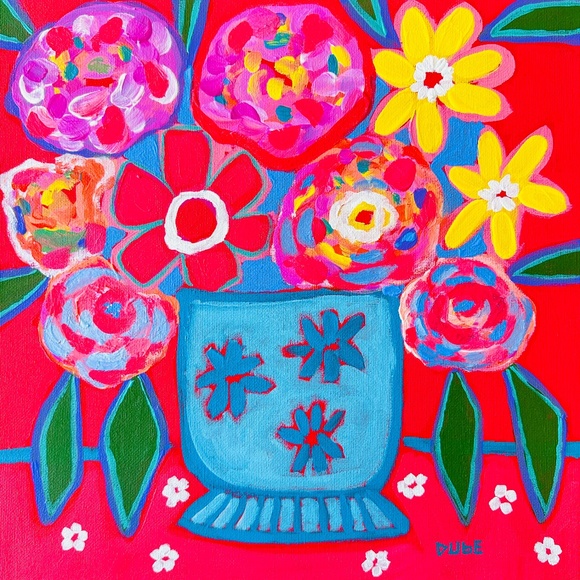 Original Painting Abstract Collectible Floral Still Life 12" x 12" x .50" - Picture 1 of 9